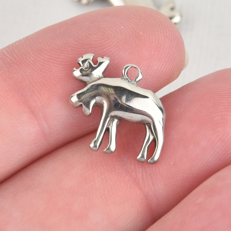 2 Stainless Steel Bull Moose Charms, Reindeer Charms chs5916