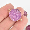 PURPLE MAGENTA DRUZY Gemstone Charm Connector Link raw druzy, double bails, Round Gold Plated Bezel, 1" long chs5921