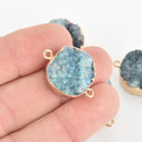 DENIM BLUE DRUZY Gemstone Charms Connector Links, raw druzy, Round Gold Plated Bezel, 1" chs5923