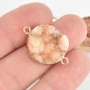 PEACH DRUZY Gemstone Charms Connector Links, raw druzy, Round Gold Plated Bezel, 1" chs5924