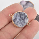 LAVENDER DRUZY Gemstone Charms Connector Links, raw druzy, Round Gold Plated Bezel, 1" chs5925
