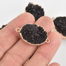 BLACK DRUZY Gemstone Charms Connector Links, raw druzy, Round Gold Plated Bezel, 1" chs5926