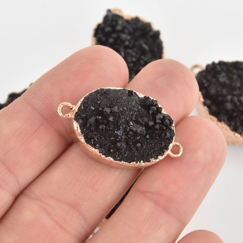 BLACK DRUZY Gemstone Charms Connector Links, raw druzy, Round Gold Plated Bezel, 1" chs5926