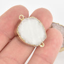 WHITE DRUZY Gemstone Charms Connector Links, raw druzy, Round Gold Plated Bezel, 1" chs5927
