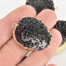 BLACK DRUZY Gemstone Charms Connector Links, raw druzy, Round Gold Plated Bezel, 1.5" chs5932