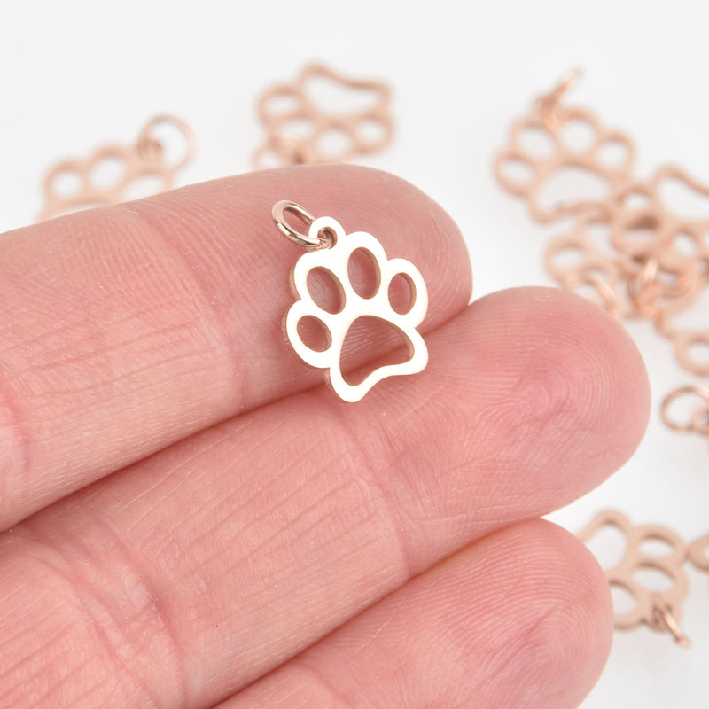 2 Rose Gold PAW PRINT Cut Out Charms Stainless Steel Dog Cat 13mm, chs5937