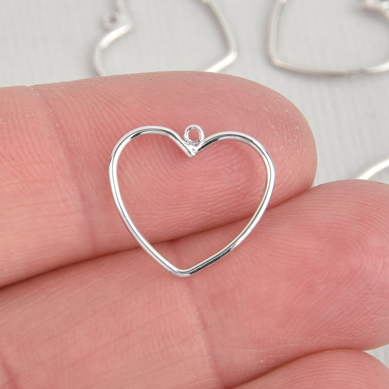 5 Silver Open Heart Charms, Platinum Filled Silver Color, 16mm chs5939