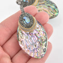 ABALONE SHELL PENDANT, Micropave Oval Chain Rhinestone Accent Seashell Beach chs5941