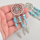 1 Silver Turquoise Dream Catcher Feather Charm Pendants, 4" long chs5942