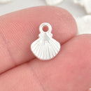 10 Silver SEASHELL Clam Shell Charms, Small Ocean Beach Pendants, 12mm chs5946