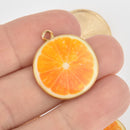 5 ORANGE Charms Gold Plated Metal 1" diameter chs5948