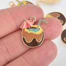 5 COCONUT DRINK Charm, Gold Plated Enamel 23mm chs5952