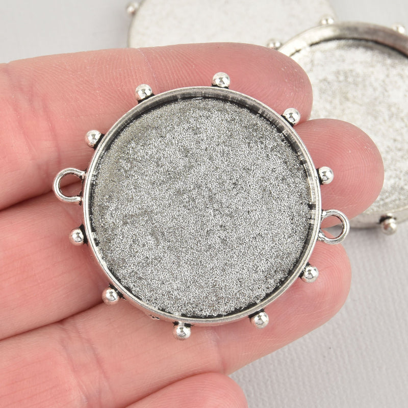 2 Silver Round Bezel Frame Charm Blanks, Connectors for Cabochon, fits 34mm chs5954