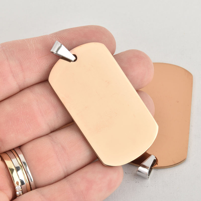 1 Rose Gold Dog Tag Stainless Steel Metal Stamping Blank Charm Pendant, rectangle 2-1/4" chs5955