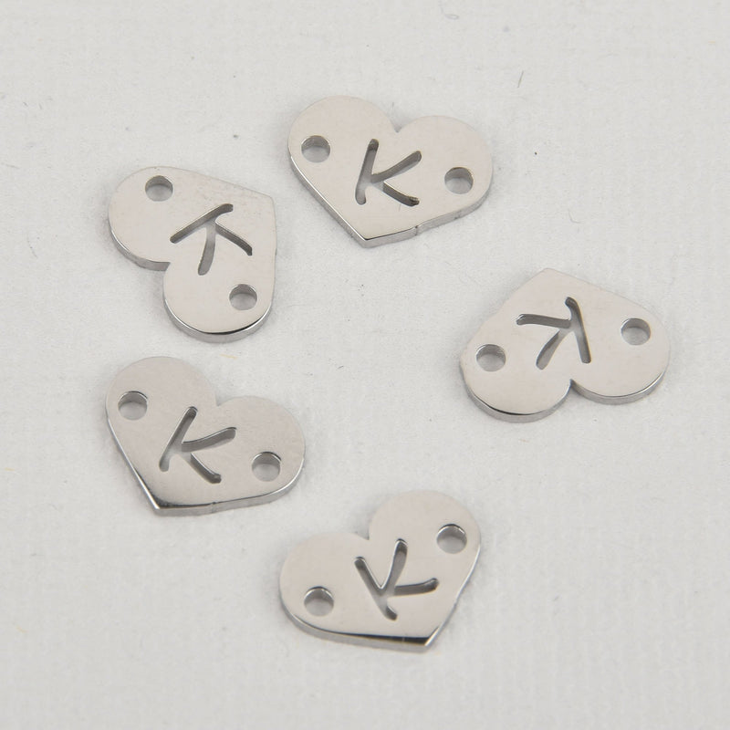 1 LETTER K Heart Charm Stainless Steel Connector Link 12mm chs5957