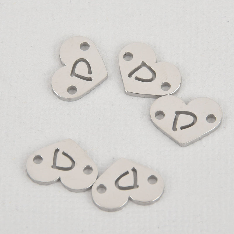 1 LETTER D Heart Charm Stainless Steel Connector Link 12mm chs5959