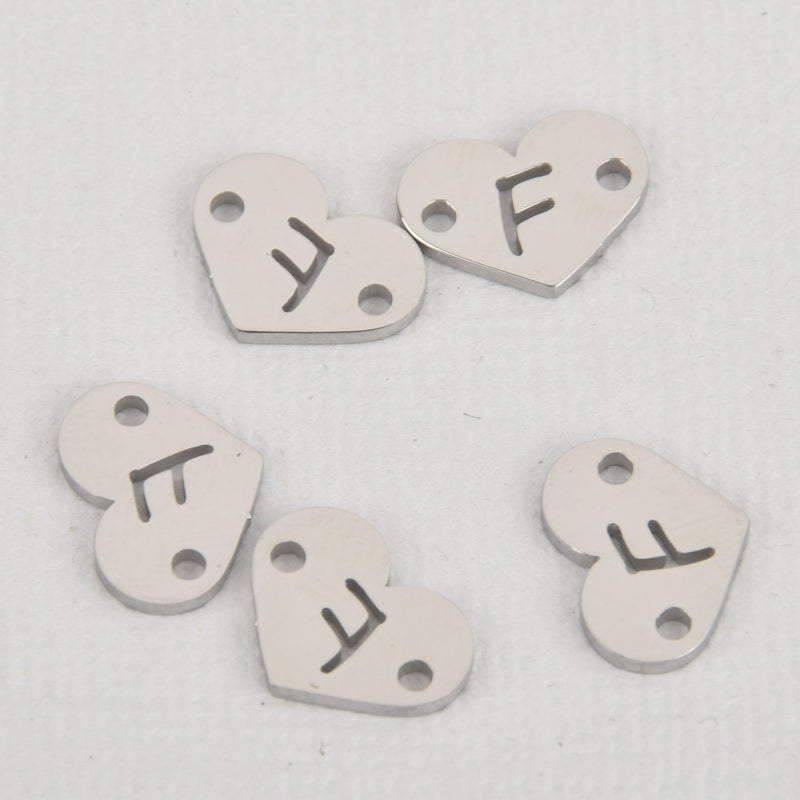 1 LETTER F Heart Charm Stainless Steel Connector Link 12mm chs5961