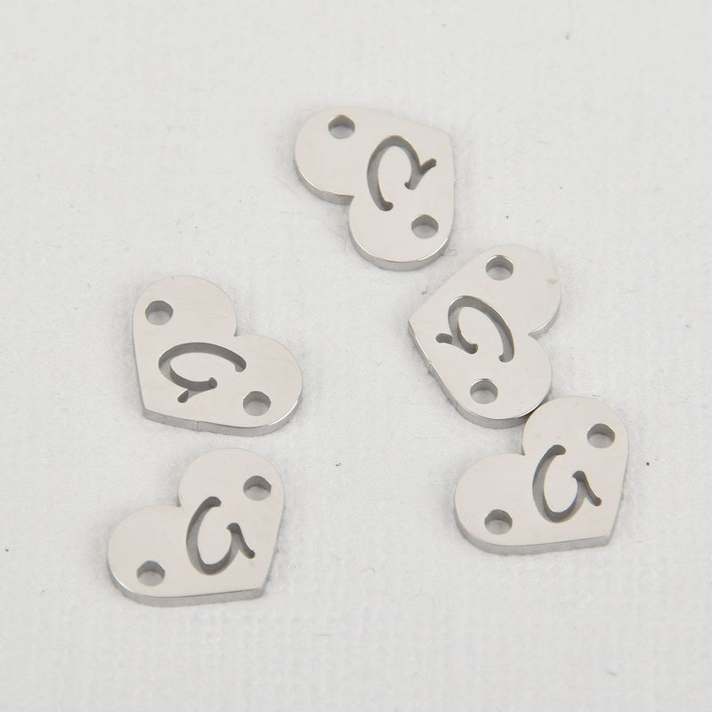 1 LETTER G Heart Charm Stainless Steel Connector Link 12mm chs5962
