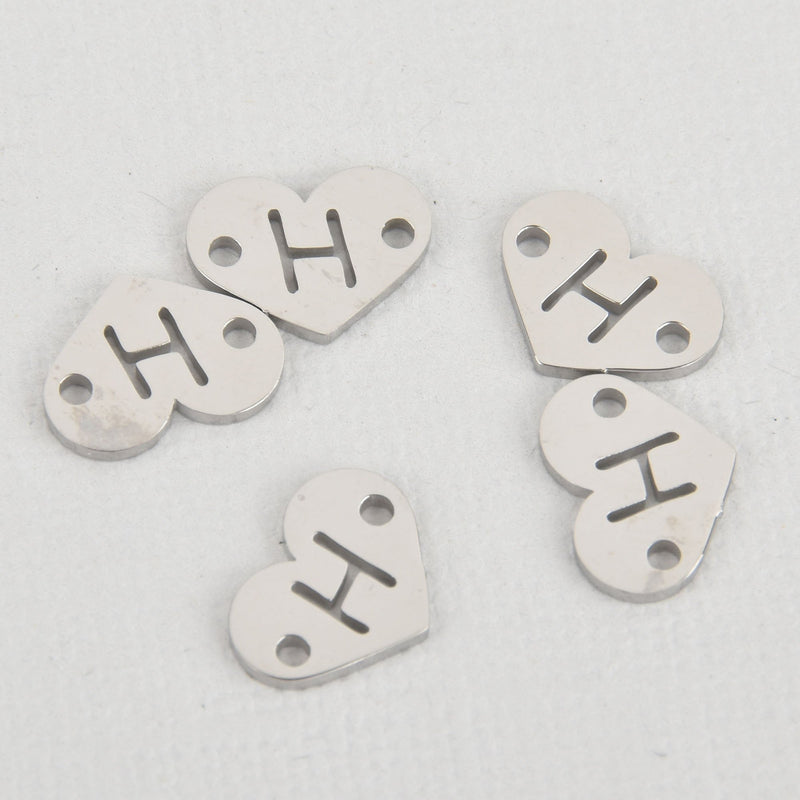 1 LETTER H Heart Charm Stainless Steel Connector Link 12mm chs5963