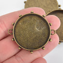 2 Bronze Round Bezel Frame Charm Blanks, Connectors for Cabochon, fits 34mm chs5965