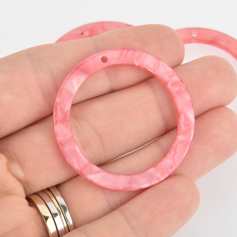 4 Acrylic Washer Ring Charms ROSE PINK PEARL Terrazzo 1.5" chs5981