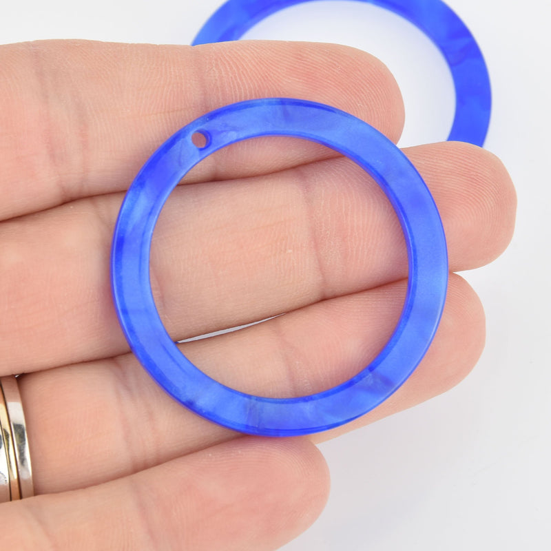 4 Acrylic Washer Ring Charms ROYAL BLUE PEARL Terrazzo 1.5" chs5984