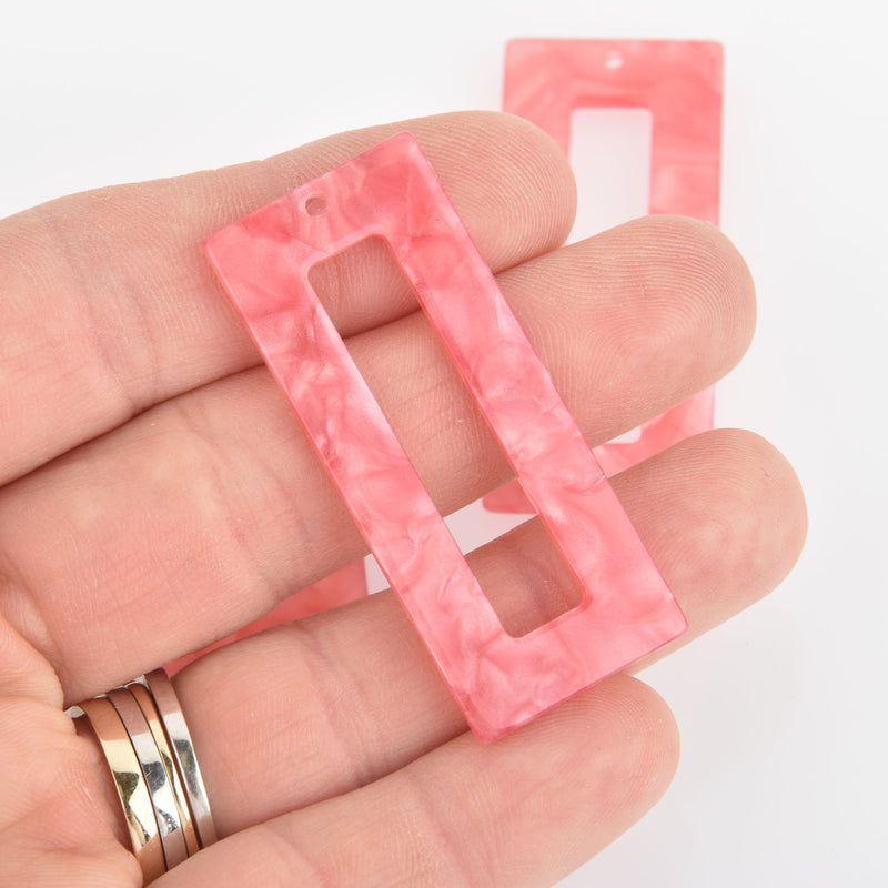 4 Acrylic Rectangle Charms PEARL ROSE PINK Terrazzo 2" chs5988