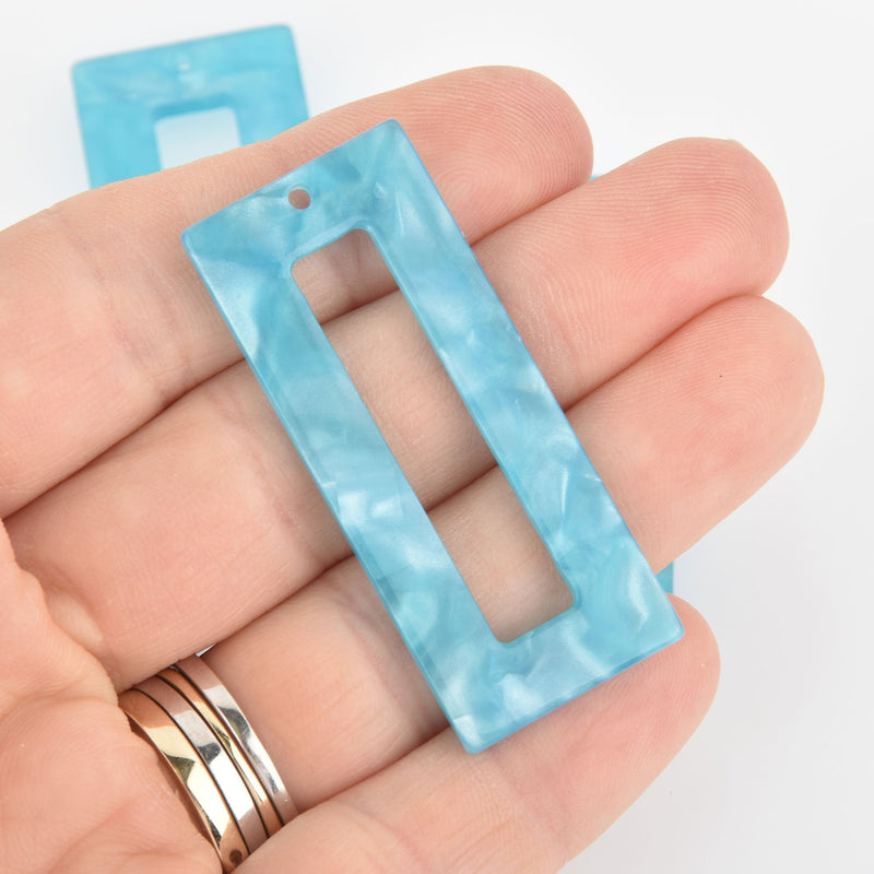 4 Acrylic Rectangle Charms PEARL TURQUOISE BLUE Terrazzo 2" chs5989