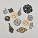 12 Mixed Filigree Charms, Lace Charms, Gold Silver Bronze Black, mixed styles chs6012