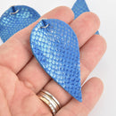 5 Blue Iridescent Faux Leather Leaf Teardrop Charm Pendant Vegan Leather, 2-1/2" long chs6016