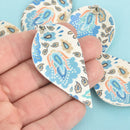 10 Paisley Faux Leather Leaf Teardrop Charm Pendant Vegan Leather, 2-1/2" long chs6019