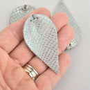 5 Gray Iridescent Faux Leather Leaf Teardrop Charm Pendant Vegan Leather, 2-1/2" long chs6024