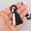 2 Tassel Charms Black and White Cotton Fringe, 2.5" long chs6026