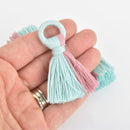 2 Tassel Charms Mint and Pink Cotton Fringe, 2.5" long chs6027