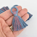 2 Tassel Charms Blue and Mauve Cotton Fringe, 2.5" long chs6028