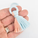 2 Tassel Charms Blue and Peach Cotton Fringe, 2.5" long chs6029