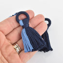 2 Tassel Charms Blue Cotton Fringe, 2.5" long chs6030