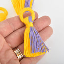 2 Tassel Charms Purple and Yellow Cotton Fringe, 2.5" long chs6031