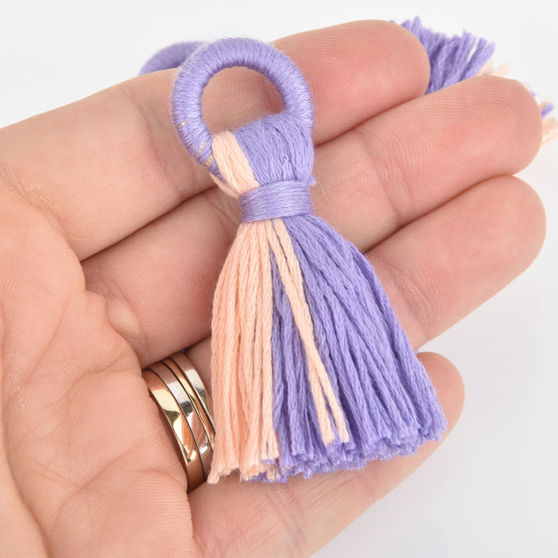 2 Tassel Charms Purple and Peach Cotton Fringe, 2.5" long chs6032
