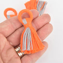 2 Tassel Charms Orange and Gray Cotton Fringe, 2.5" long chs6033