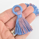 2 Tassel Charms Blue and Mauve Cotton Fringe, 2.5" long chs6034