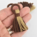 2 Tassel Charms Brown and Tan Cotton Fringe, 2.5" long chs6035