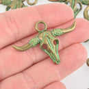 5 Bronze Patina Longhorn Cow Skull Charms, Steer Skull, Bull Head, 45mm chs6041