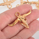 5 Gold Longhorn Cow Skull Charms, Steer Skull, Bull Head, 45mm chs6042