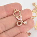 10 Pink Stethoscope Charms Gold Plate and Enamel Nurse Charms 27mm chs6043