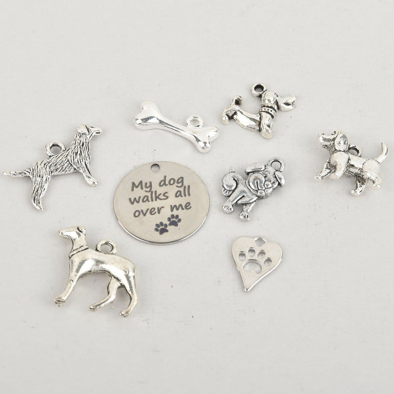 8 DOG LOVER Charms, Silver Mixed Lot Collection chs6047