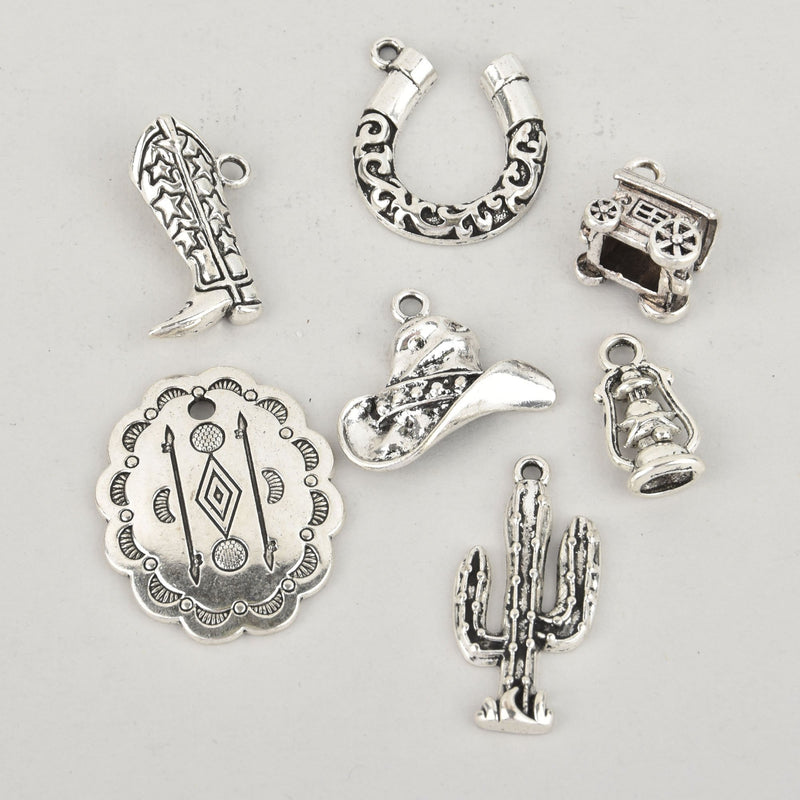 7 Silver Cowboy Western Charms, Silver Mixed Lot Collection chs6048