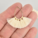 5 Fan Tassel Charms Ivory Cream Fringe with Gold Plated Teardrop 1.5" long chs6059