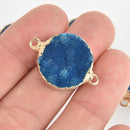 Teal Blue Druzy Gemstone Charms Connector Links, raw druzy, Round Gold Plated Bezel, 3/4" diameter, chs6062