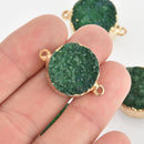 Emerald Green Druzy Gemstone Charms Connector Links, raw druzy, Round Gold Plated Bezel, 3/4" diameter, chs6063